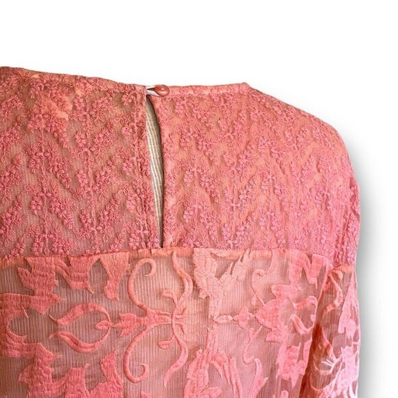 Sundance Womens Embroidered Trellis Dress Sz 8 Pink 100% Silk Sheer Boho Shift - Picture 9 of 10